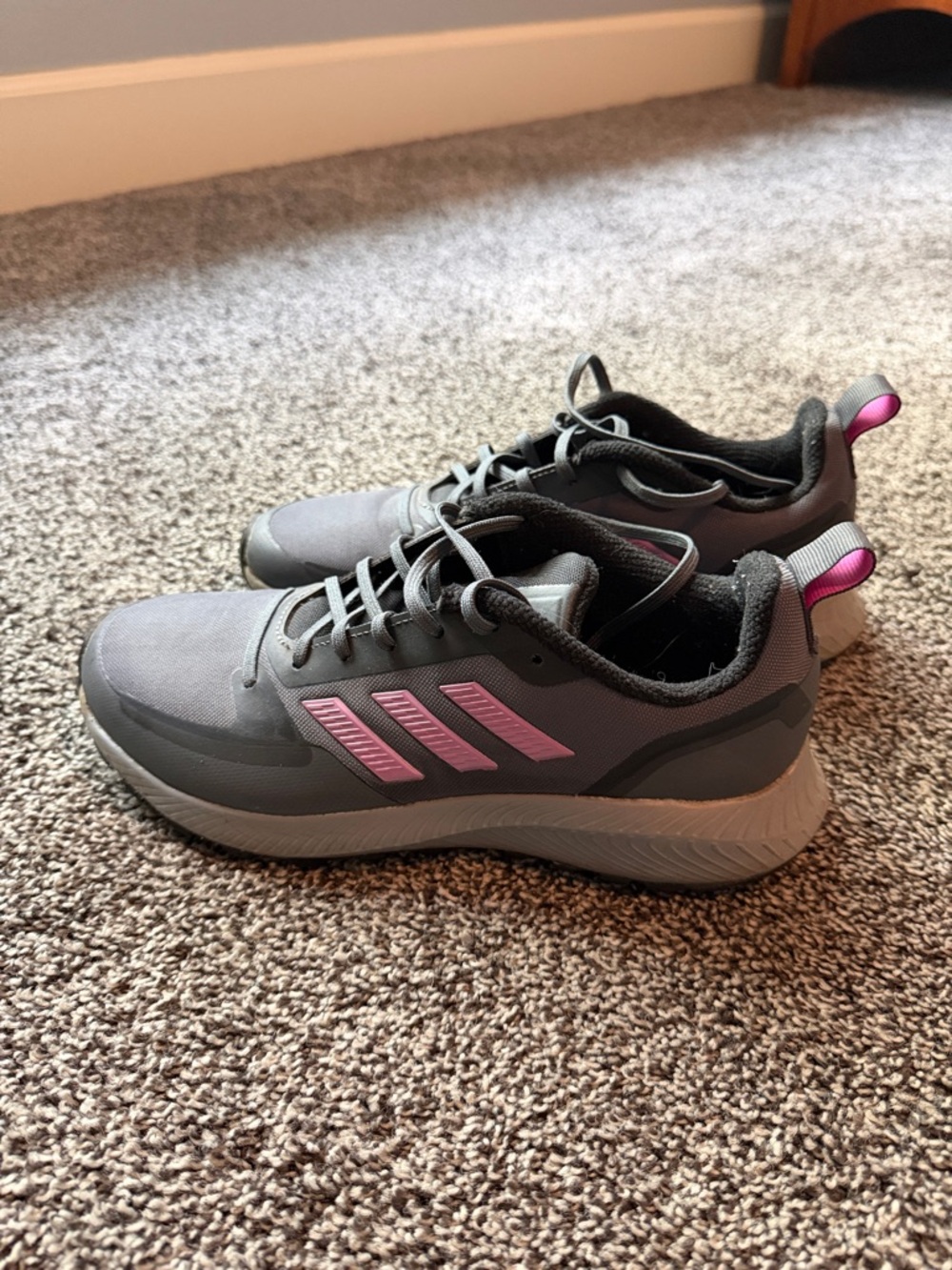 Adidas Gray adiwear Athletic Shoes with Pink/purple Stripes